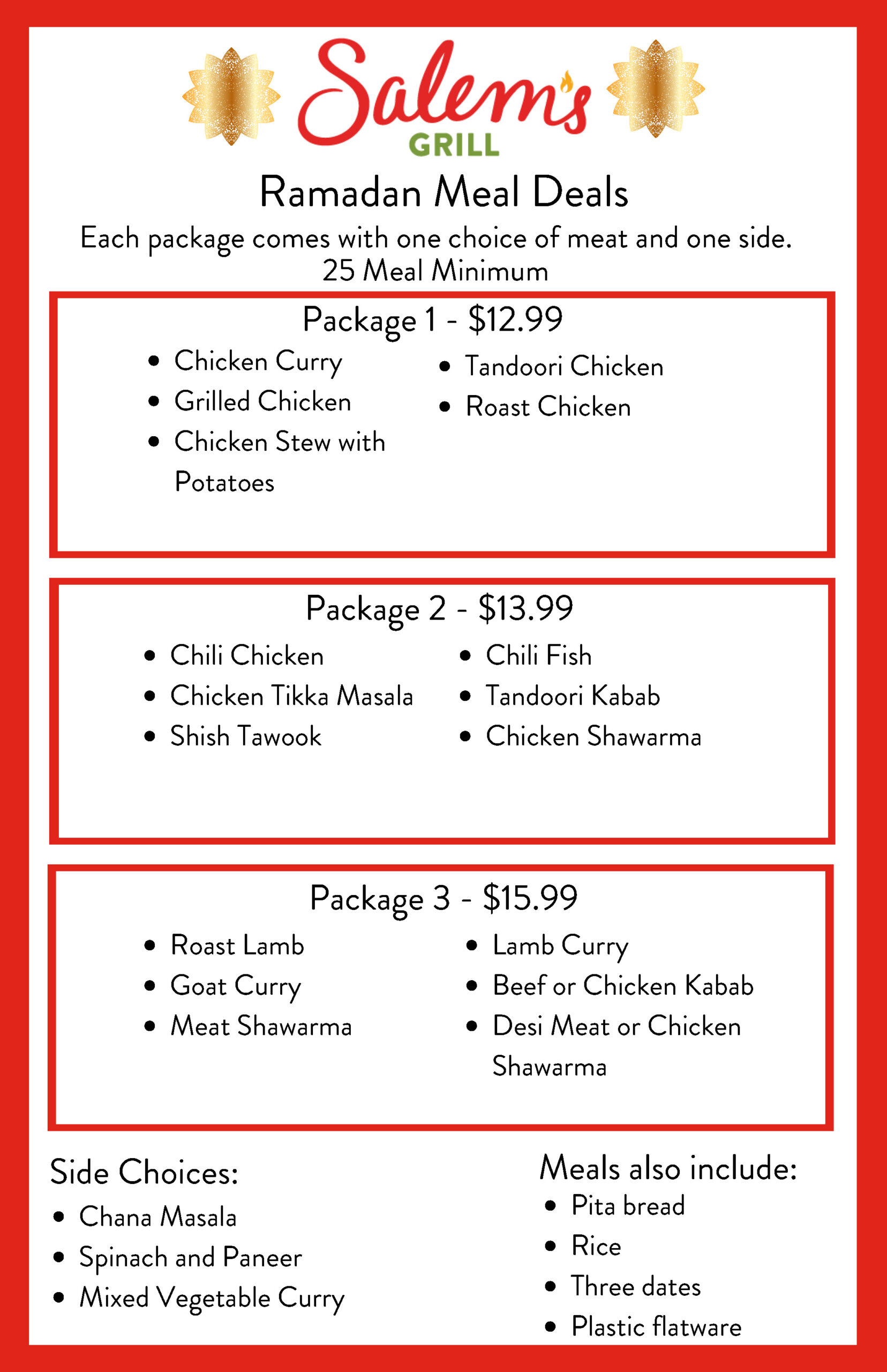 Meal packages for Ramadan. For more information call 412-235-7828.